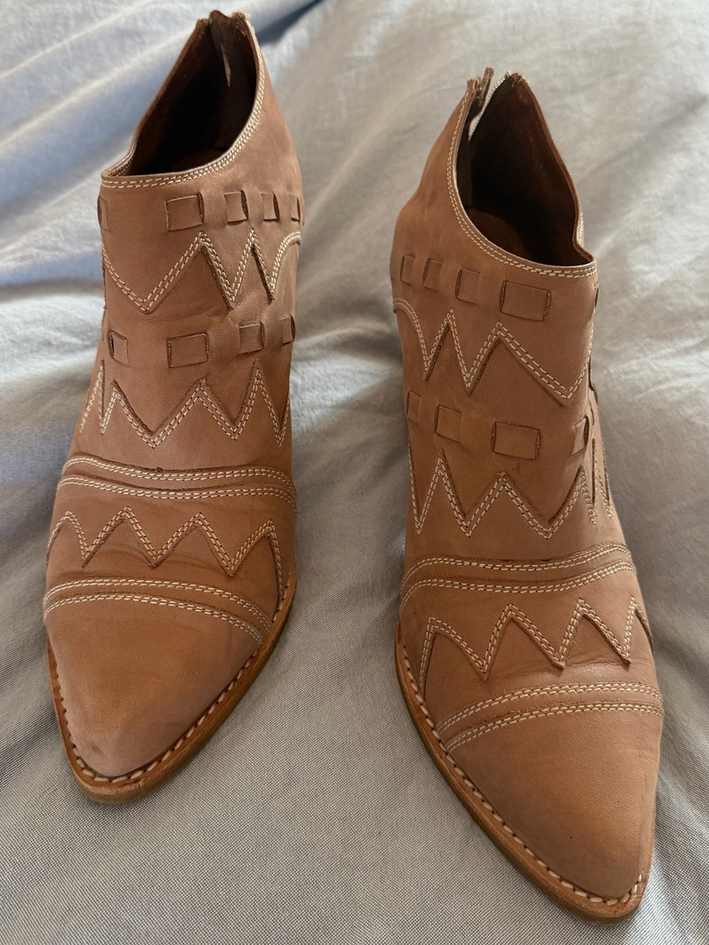 Jeffrey Campbell Vintage Western Leather Cowboy Booties Tan Size 11